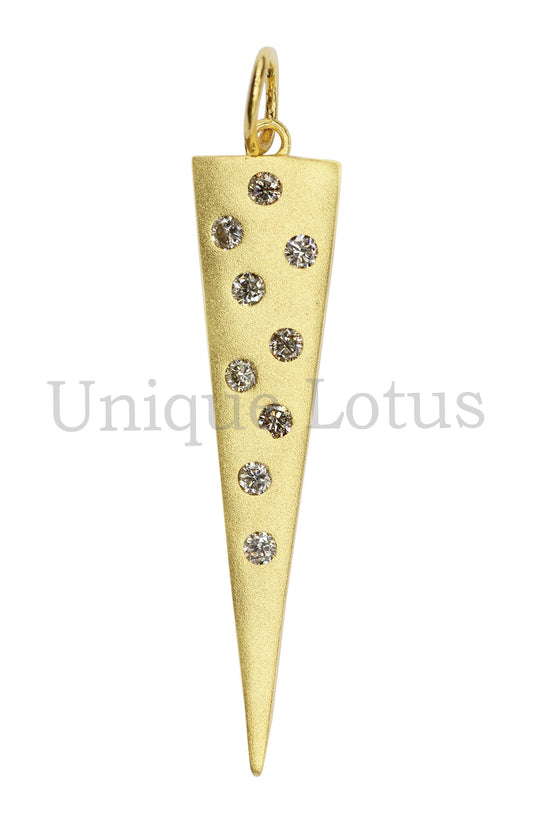 Triangle Shape 14k Solid Gold Diamond Pendants. Genuine handmade pave diamond Pendant.1 4k Solid Gold Diamond Pendants.