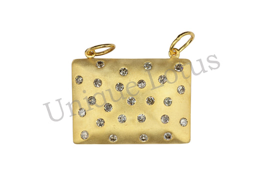 Rectangle 14k Solid Gold Diamond Pendants. Genuine handmade pave diamond Pendant.1 4k Solid Gold Diamond Pendants.