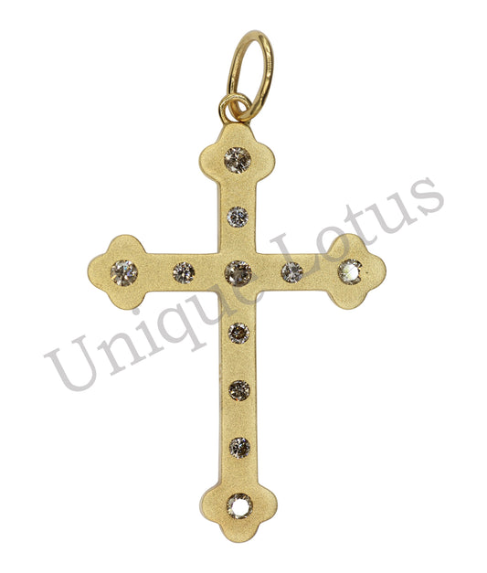 Cross Shape 14k Solid Gold Diamond Pendants