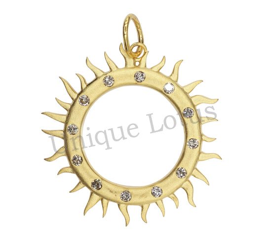 Sun Burst Shape 14k Solid Gold Diamond Pendants