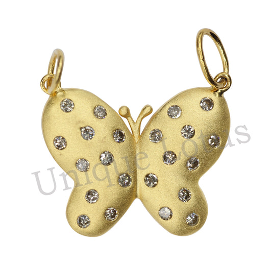 14k Solid Gold Butterfly Pendant is encrusted with brilliant round cut diamonds