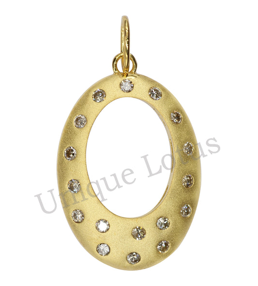 Open Shape 14k Solid Gold Diamond Pendants. Genuine handmade pave diamond Pendant.1 4k Solid Gold Diamond Pendants.