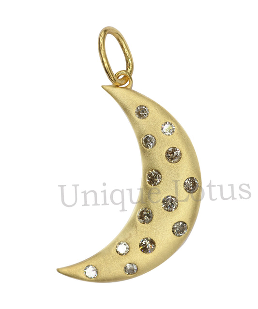 Crescent Moon Shape 14k Solid Gold Diamond Pendants