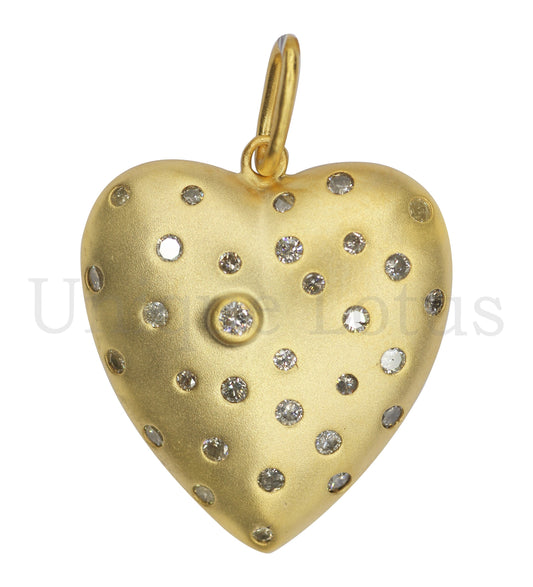 Heart Shape 14k Solid Gold Diamond Pendants. Genuine handmade pave diamond Pendant.1 4k Solid Gold Diamond Pendants.