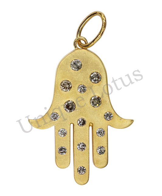 Hamsa Hand Shape 14k Solid Gold Diamond Pendants