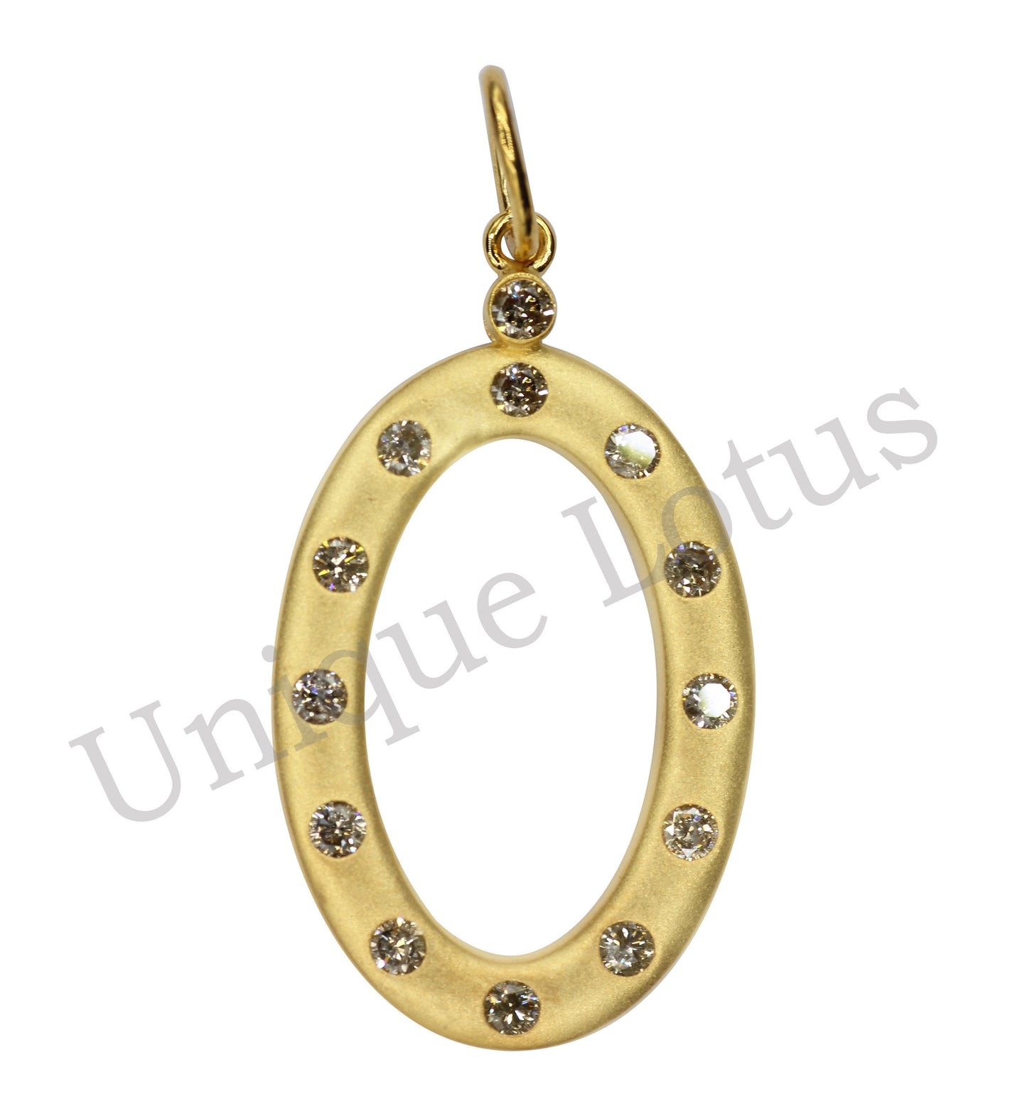 Oval 14k Solid Gold Diamond Pendants