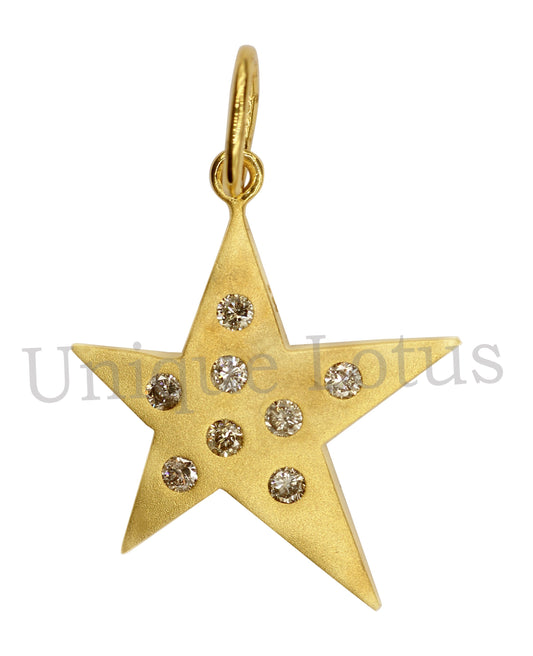 Star Shape 14k Solid Gold Diamond Pendants