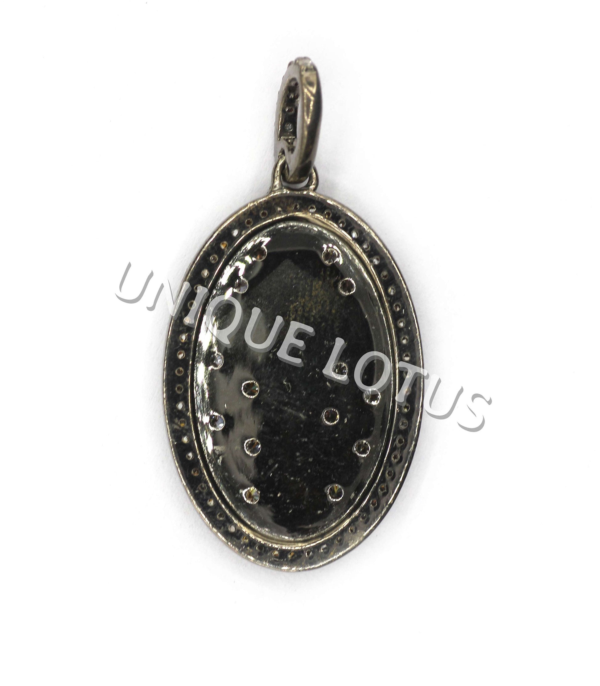 Oval Shape 14K Gold & Silver Diamond Pendant .925 Oxidized Sterling Silver Diamond Pendant, Genuine handmade pave diamond Pendant.