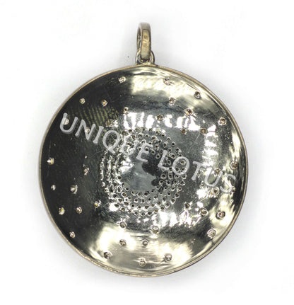 Round Shape 14K Gold & Silver Diamond Pendant .925 Oxidized Sterling Silver Diamond Pendant, Genuine handmade pave diamond Pendant.