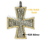 Cross Shape 14K Gold & Silver Diamond Pendant .925 Oxidized Sterling Silver Diamond Pendant, Genuine handmade pave diamond Pendant.