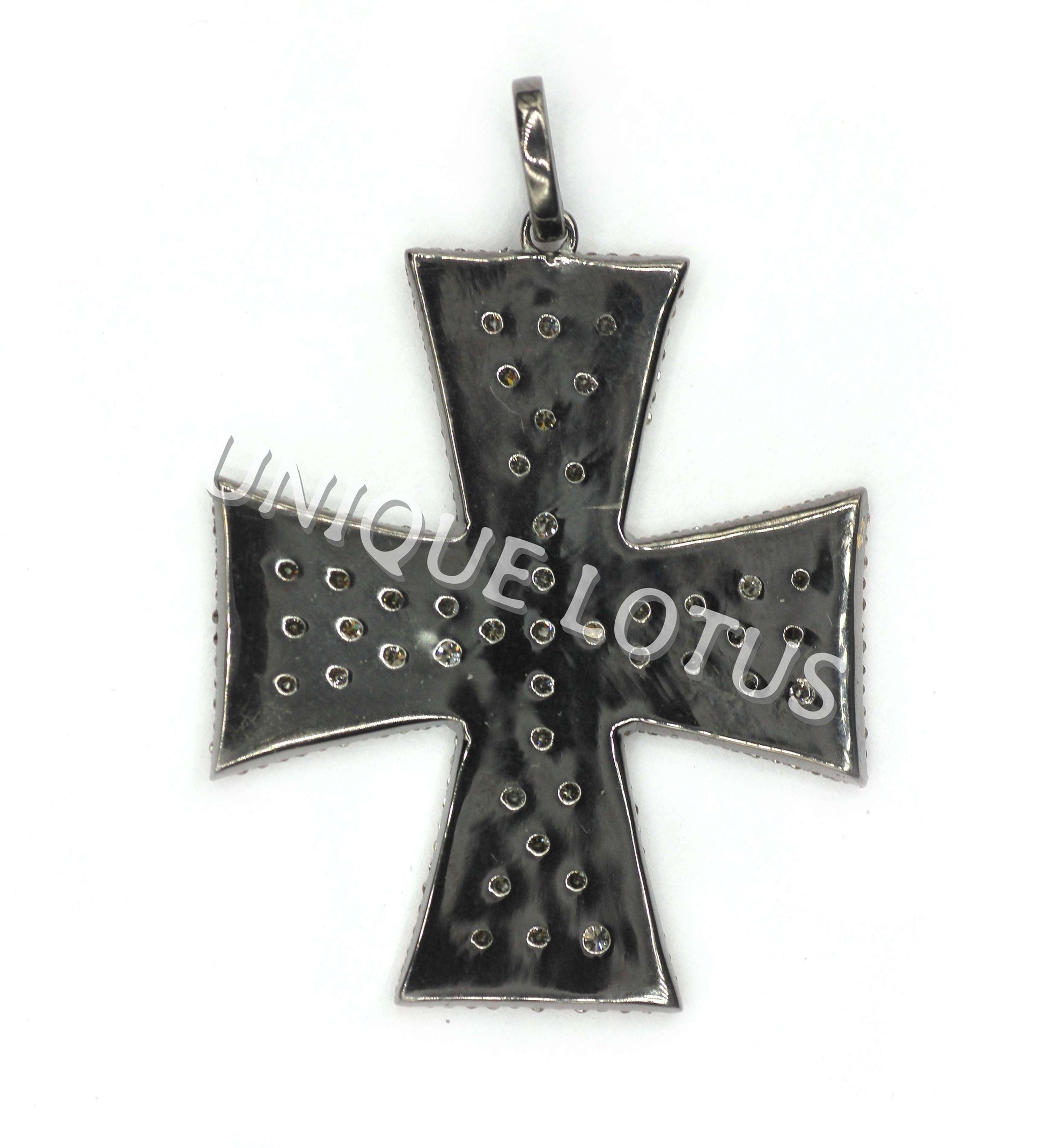 Cross Shape 14K Gold & Silver Diamond Pendant .925 Oxidized Sterling Silver Diamond Pendant, Genuine handmade pave diamond Pendant.