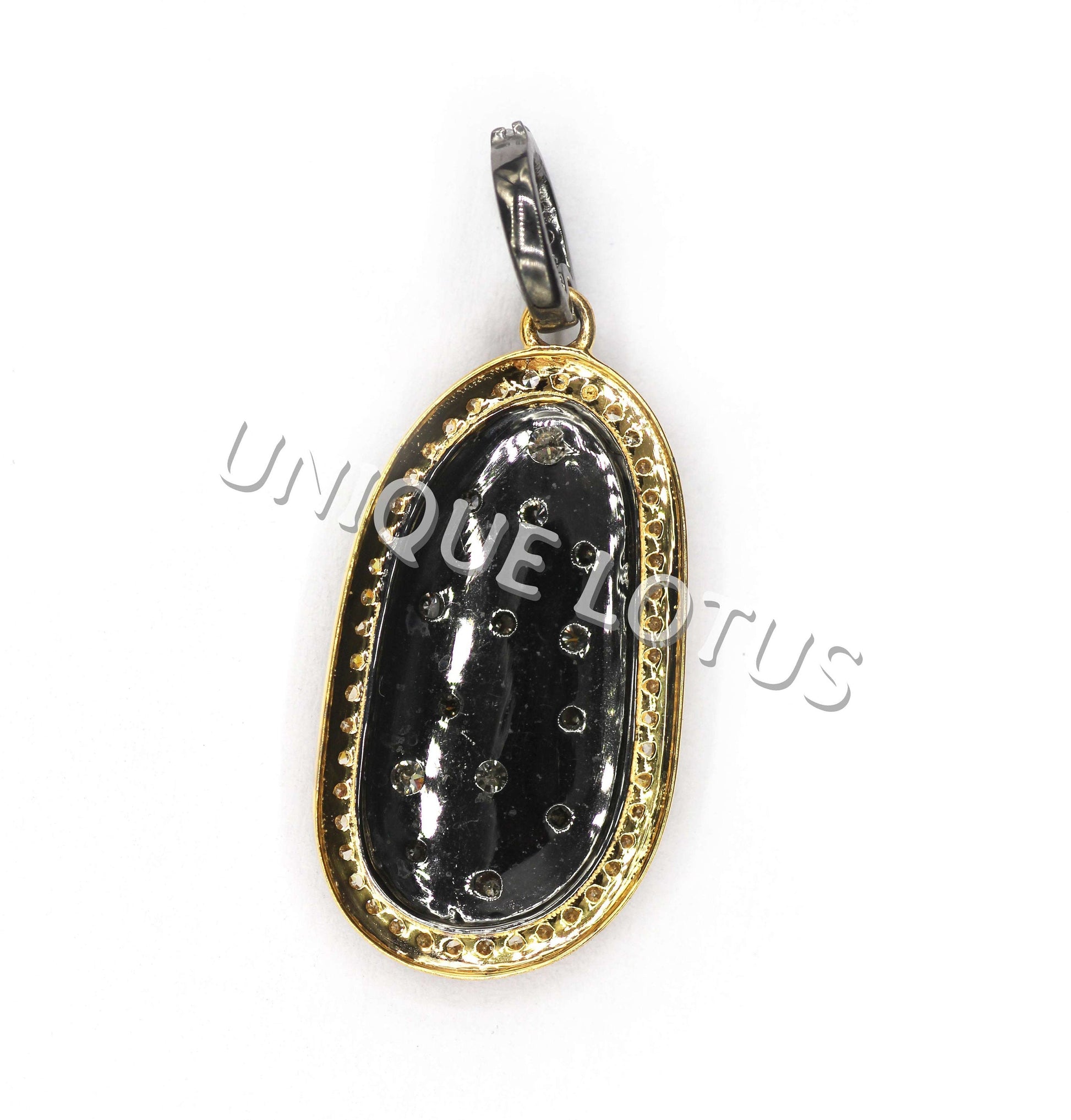 Oval Shape 14K Gold & Silver Diamond Pendant .925 Oxidized Sterling Silver Diamond Pendant, Genuine handmade pave diamond Pendant.