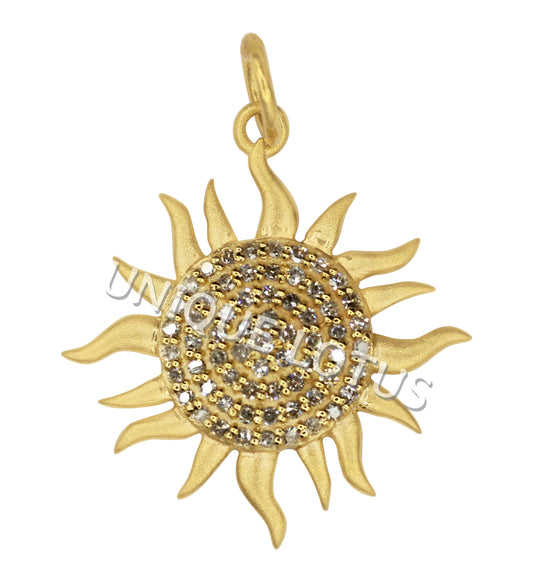 Sun Shape 14k Solid Gold Diamond Pendants. Genuine handmade pave diamond Pendant.14k Solid Gold Diamond Pendants.