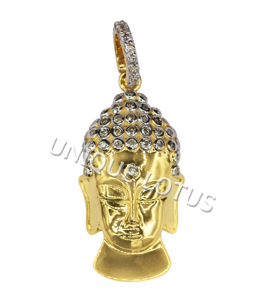 Buddha Shape 14k Solid Gold Diamond Pendants. Genuine handmade pave diamond Pendant.14k Solid Gold Diamond Pendants.