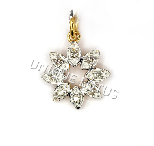 Flower Shape 14k Solid Gold Diamond Pendants. Genuine handmade pave diamond Pendant.14k Solid Gold Diamond Pendants.