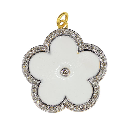 Flower Shape 14k Solid Gold Diamond Pendants. Genuine handmade pave diamond Pendant .14k Solid Gold Diamond Pendants.
