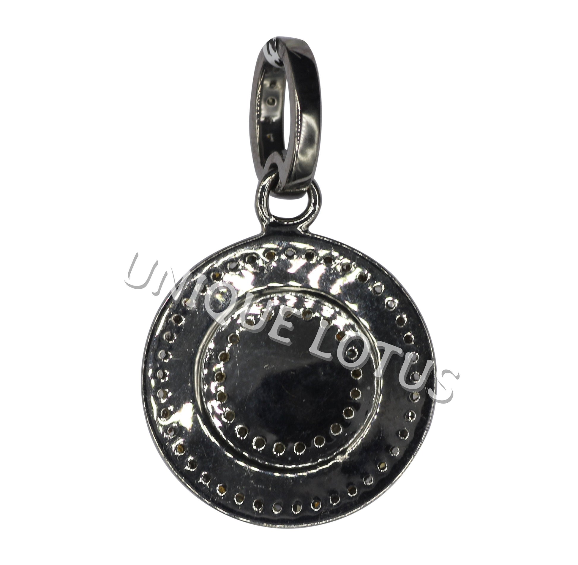 Round Shape 14K Gold & Silver Diamond Pendant .925 Oxidized Sterling Silver Diamond Pendant, Genuine handmade pave diamond Pendant.