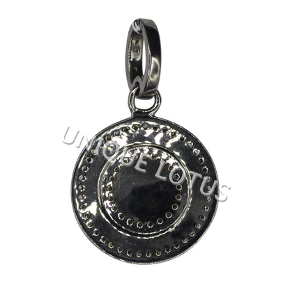 Round Shape 14K Gold & Silver Diamond Pendant .925 Oxidized Sterling Silver Diamond Pendant, Genuine handmade pave diamond Pendant.