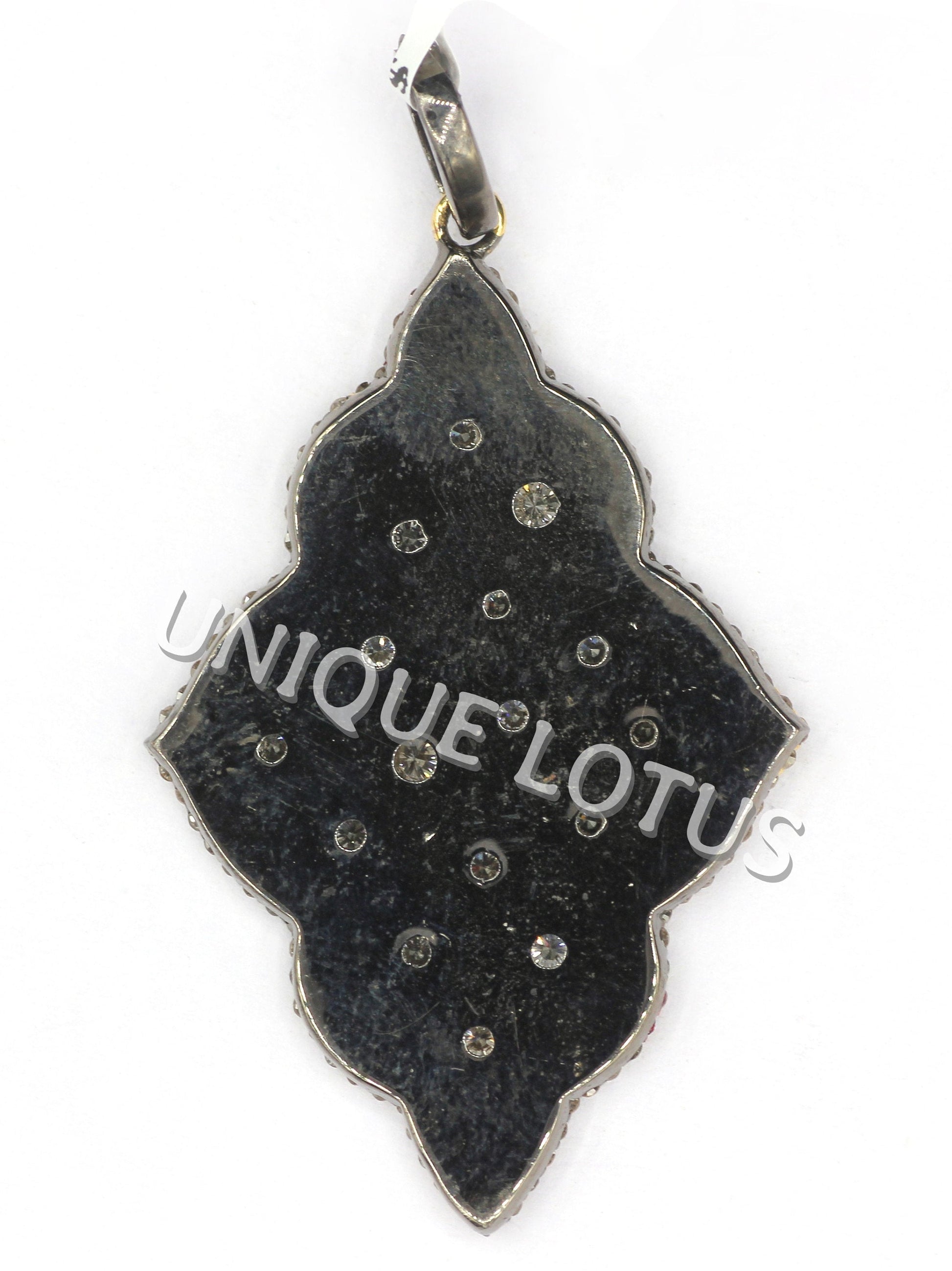 Art Deco Shape 14K Gold & Silver Diamond Pendant .925 Oxidized Sterling Silver Diamond Pendant, Genuine handmade pave diamond Pendant.