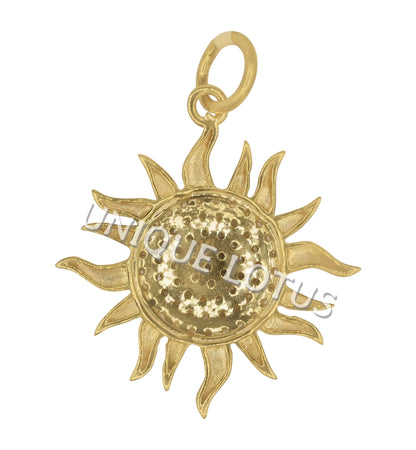 Sun Shape 14k Solid Gold Diamond Pendants. Genuine handmade pave diamond Pendant.14k Solid Gold Diamond Pendants.