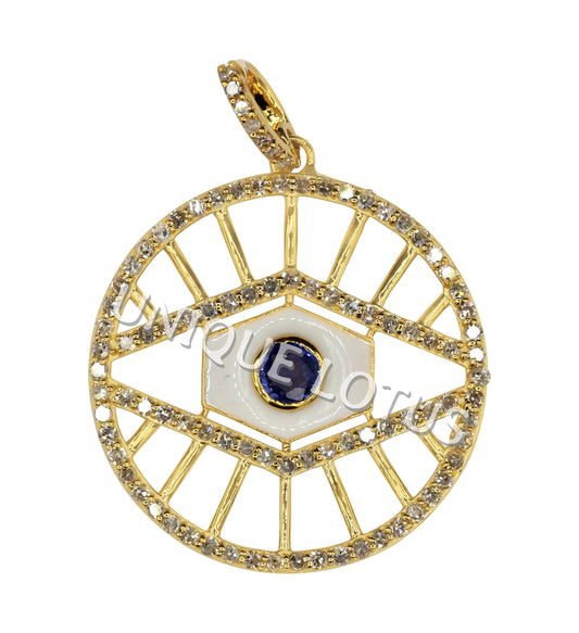 EVIL EYE Shape 14k Solid Gold Diamond Pendants. Genuine handmade pave diamond Pendant.14k Solid Gold Diamond Pendants.