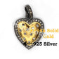 Heart Shape 14K Gold & Silver Diamond Pendant .925 Oxidized Sterling Silver Diamond Pendant, Genuine handmade pave diamond Pendant.