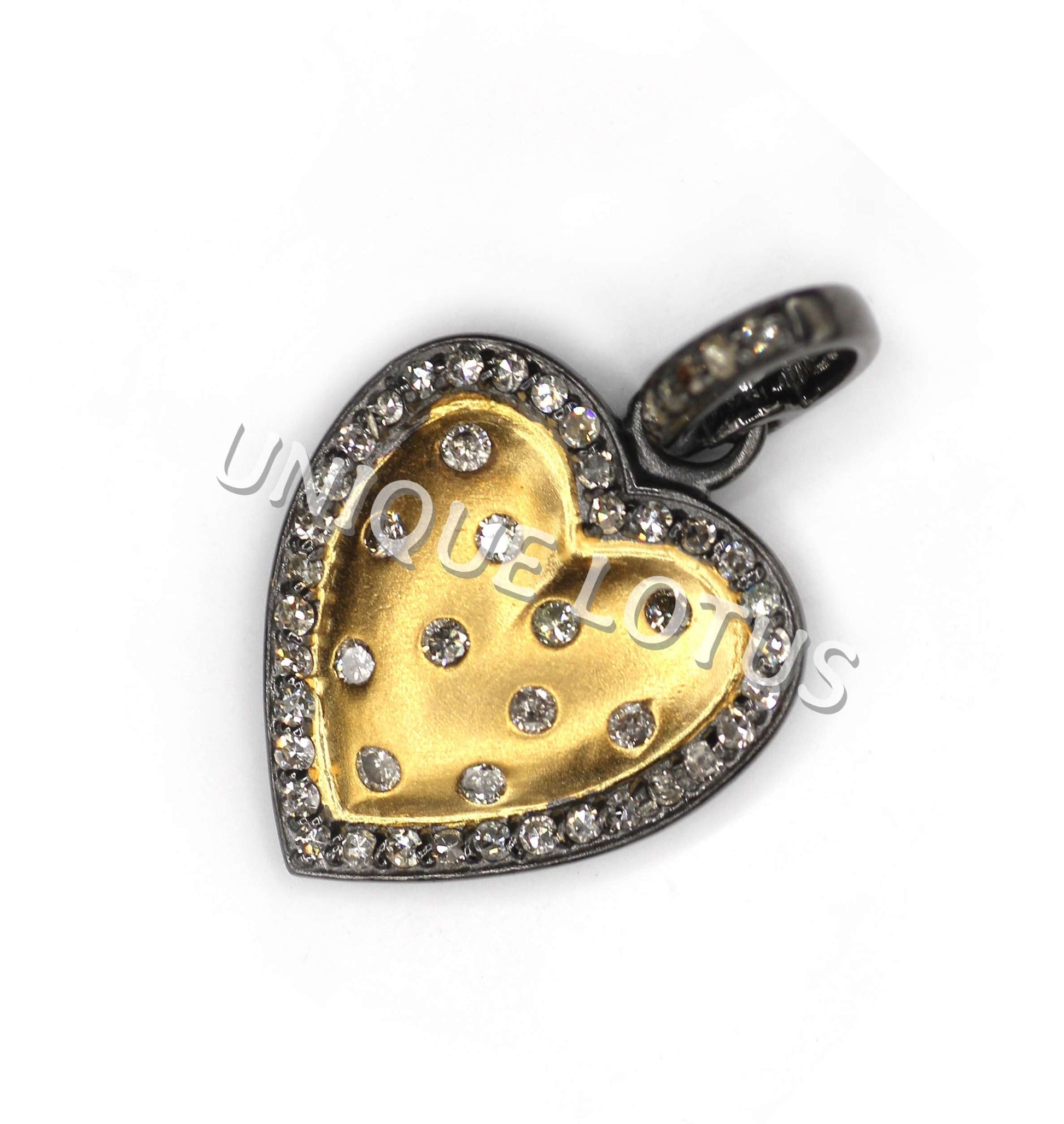Heart Shape 14K Gold & Silver Diamond Pendant .925 Oxidized Sterling Silver Diamond Pendant, Genuine handmade pave diamond Pendant.