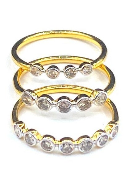 14k Solid Gold Stack Diamond Rings, Stacking Gold Diamond Rings
