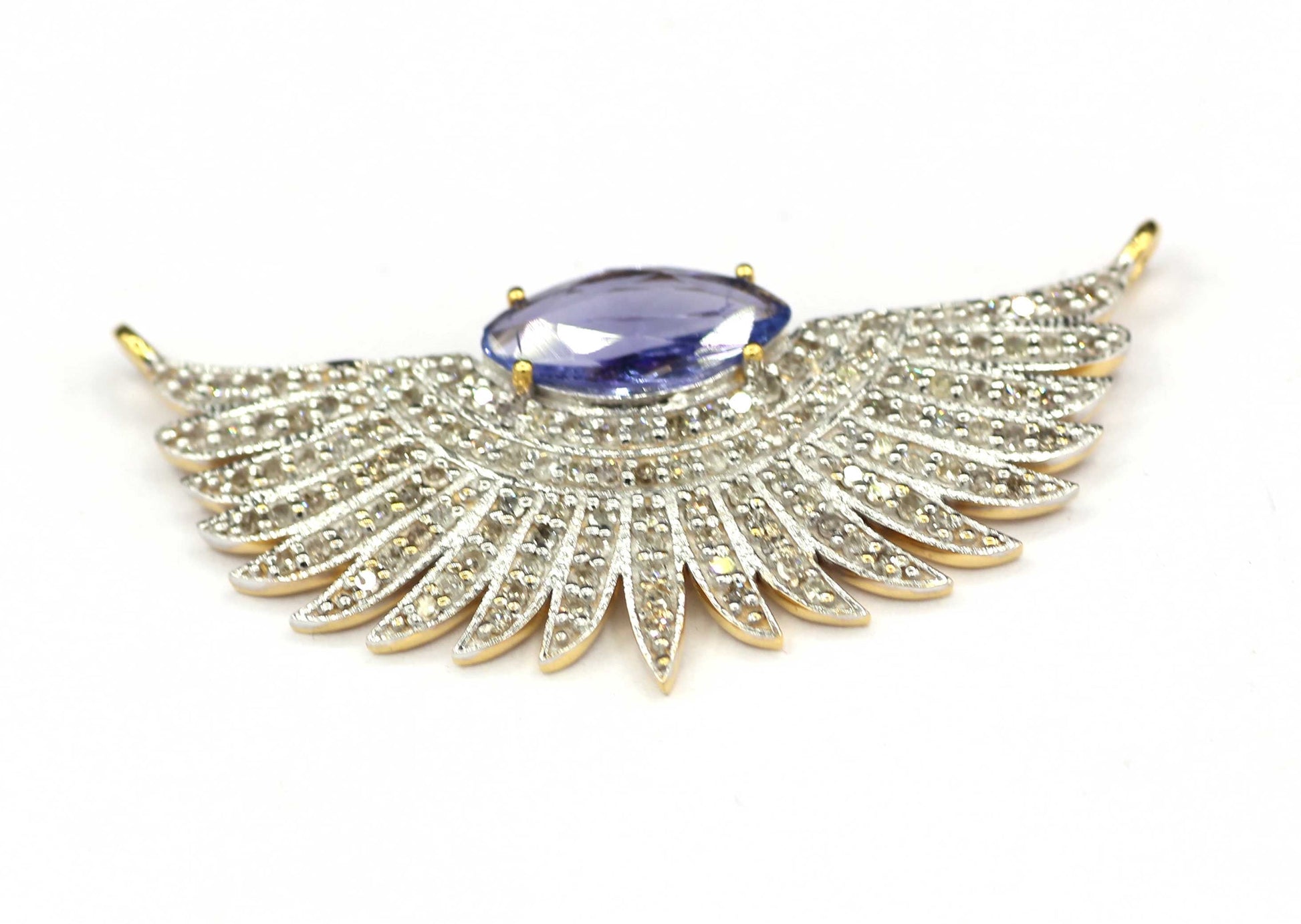 Wings Shape 14k Solid Gold Diamond Pendants. Genuine handmade pave diamond Pendant.1 4k Solid Gold Diamond Pendants.