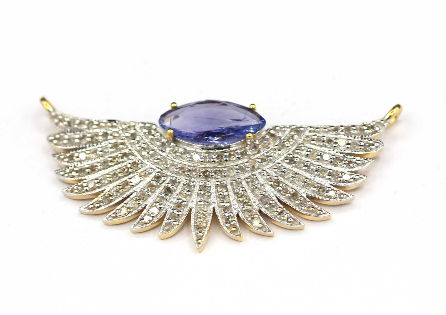 Wings Shape 14k Solid Gold Diamond Pendants. Genuine handmade pave diamond Pendant.1 4k Solid Gold Diamond Pendants.
