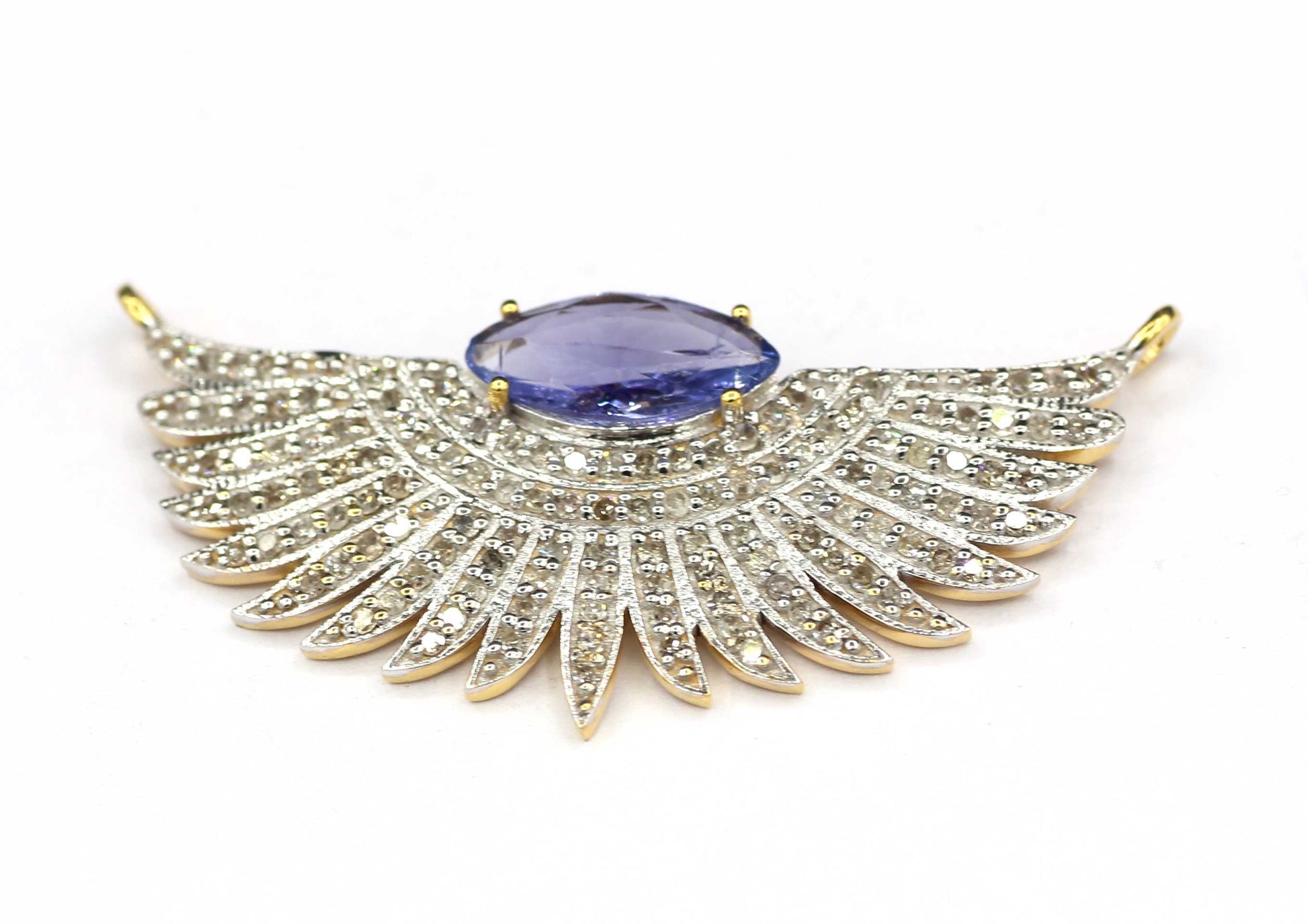 Wings Shape 14k Solid Gold Diamond Pendants. Genuine handmade pave diamond Pendant.1 4k Solid Gold Diamond Pendants.