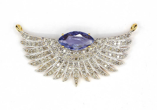 Wings Shape 14k Solid Gold Diamond Pendants. Genuine handmade pave diamond Pendant.1 4k Solid Gold Diamond Pendants.
