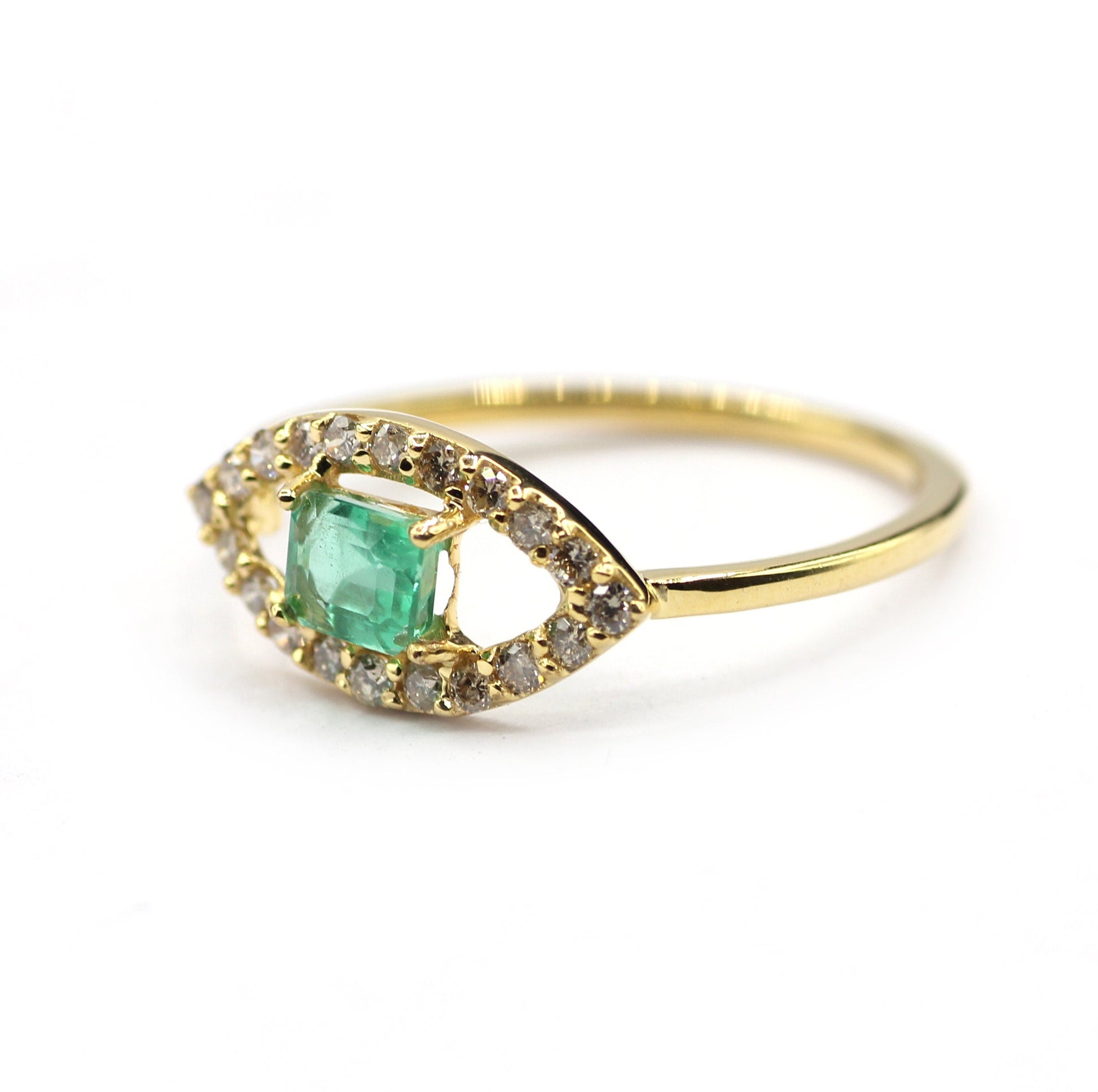 Evil Eye Shape 14k Solid Gold Diamond Rings. Genuine handmade pave diamond Rings.