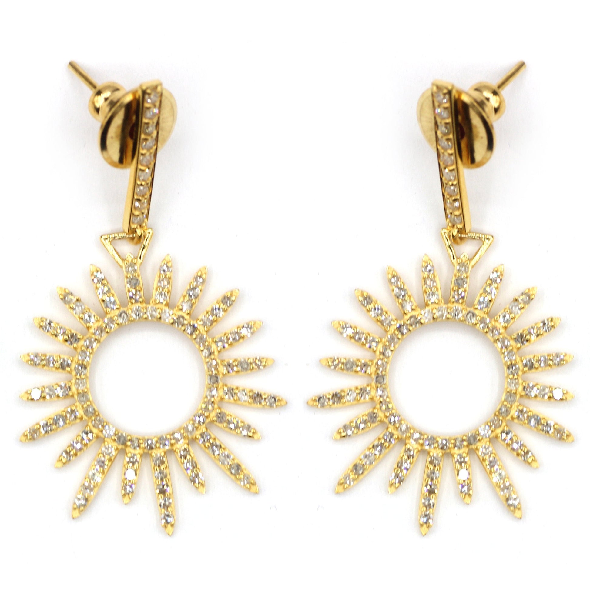 Sunburst 14k Solid Gold Diamond Earring. Genuine handmade pave diamond Earring . 14k Solid Gold Diamond Earring.