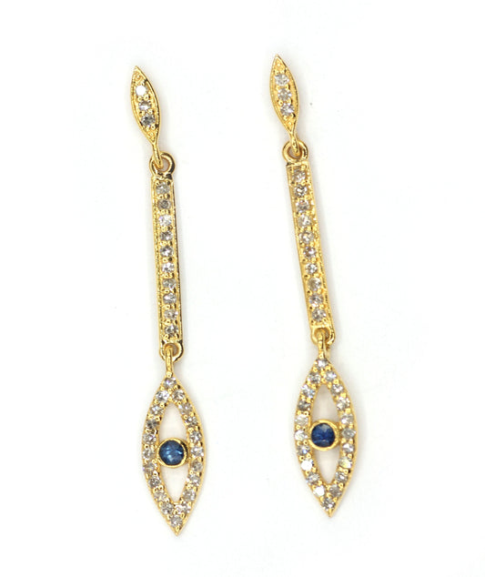 Evil Eye 14k Solid Gold Diamond Earring. Genuine handmade pave diamond Earring . 14k Solid Gold Diamond Earring.