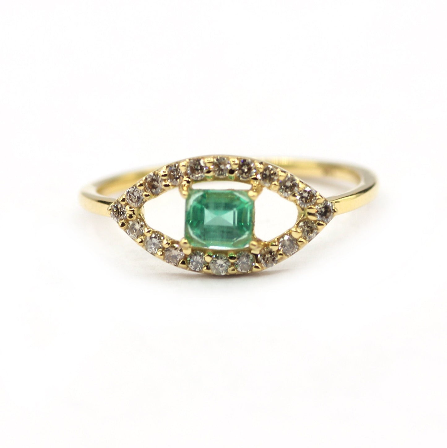 Evil Eye Shape 14k Solid Gold Diamond Rings. Genuine handmade pave diamond Rings.