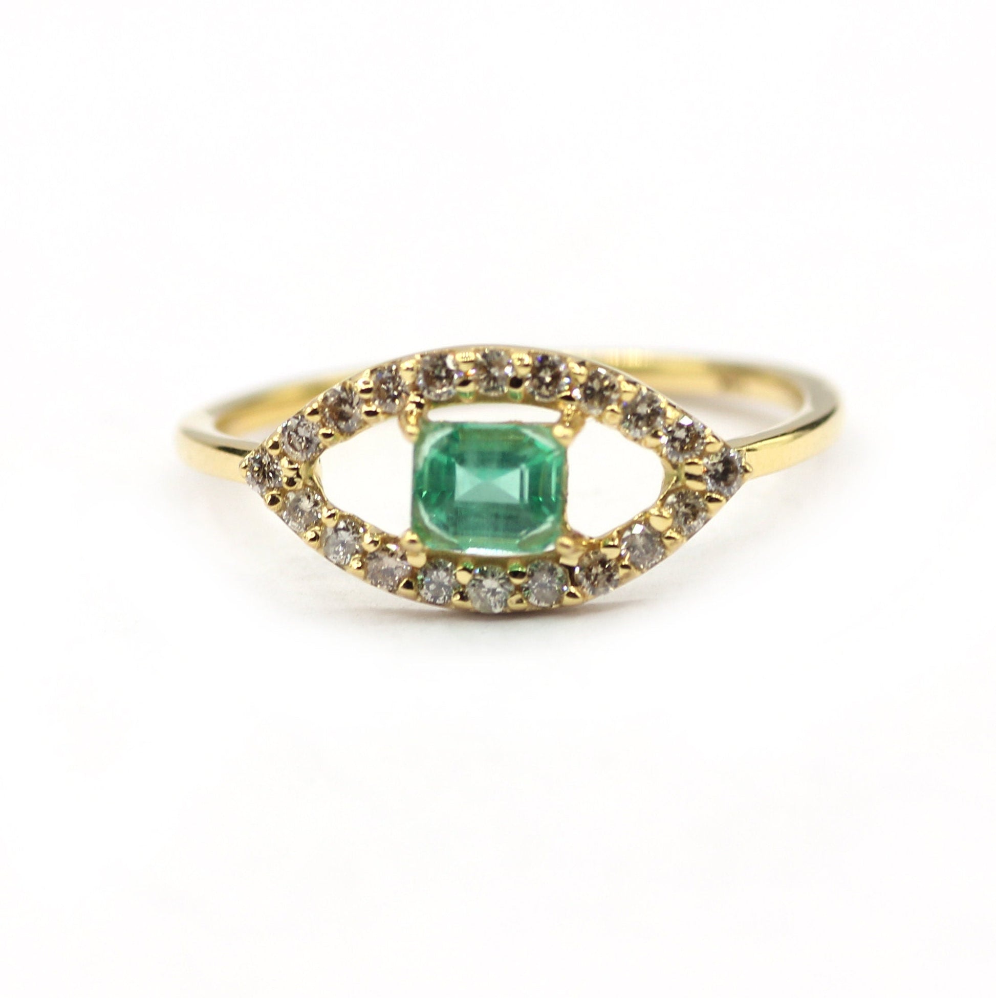 Evil Eye Shape 14k Solid Gold Diamond Rings. Genuine handmade pave diamond Rings.