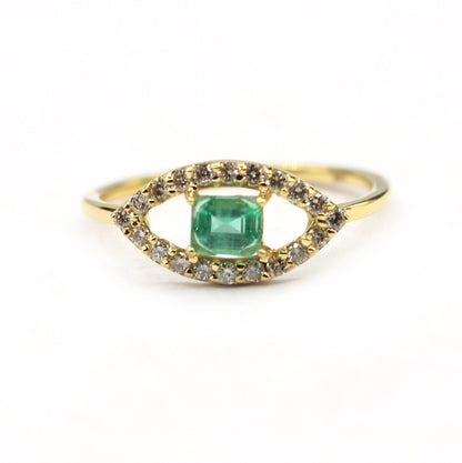 Evil Eye Shape 14k Solid Gold Diamond Rings. Genuine handmade pave diamond Rings.
