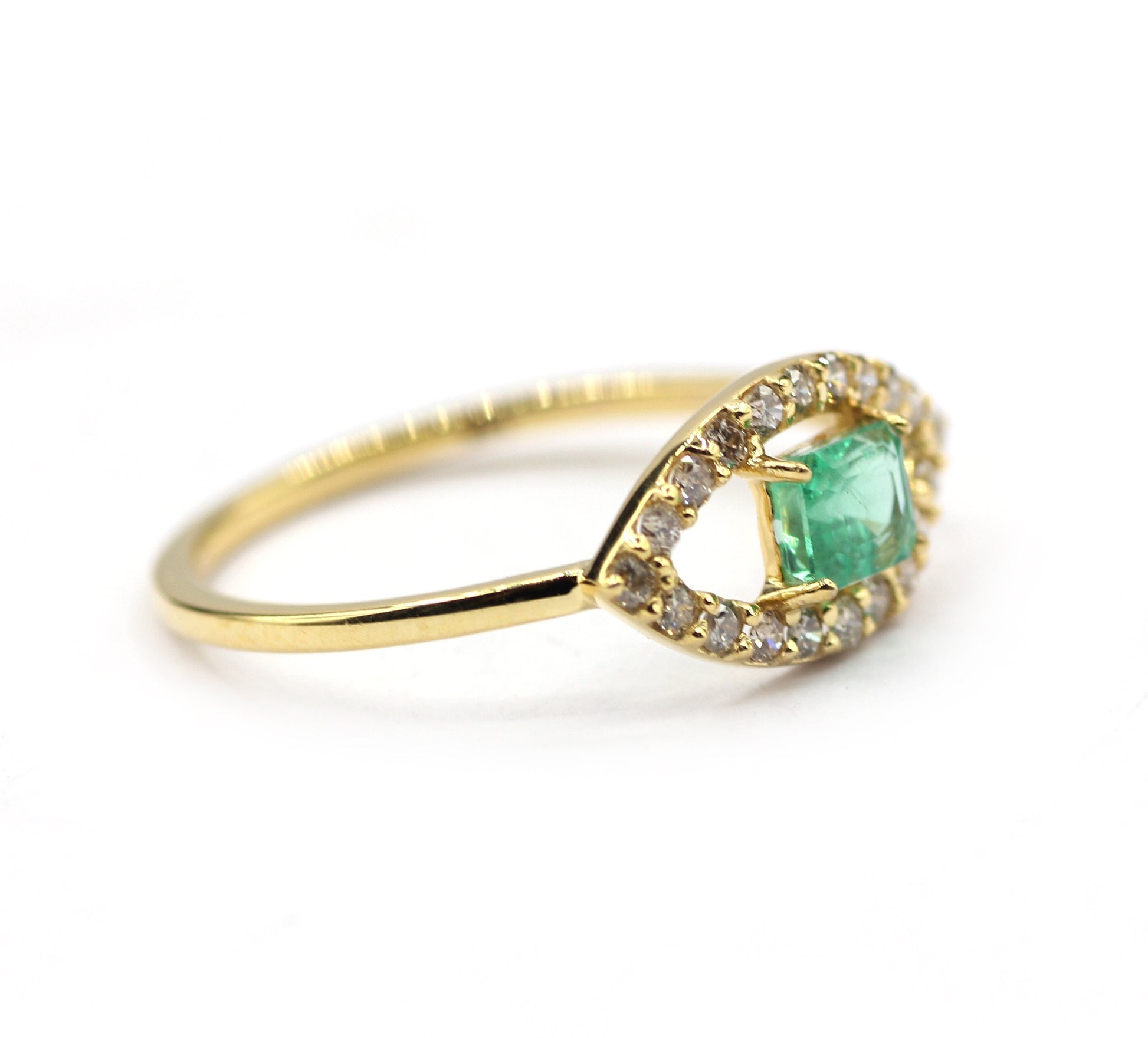 Evil Eye Shape 14k Solid Gold Diamond Rings. Genuine handmade pave diamond Rings.