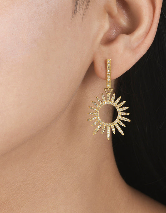 Sunburst 14k Solid Gold Diamond Earring. Genuine handmade pave diamond Earring . 14k Solid Gold Diamond Earring.