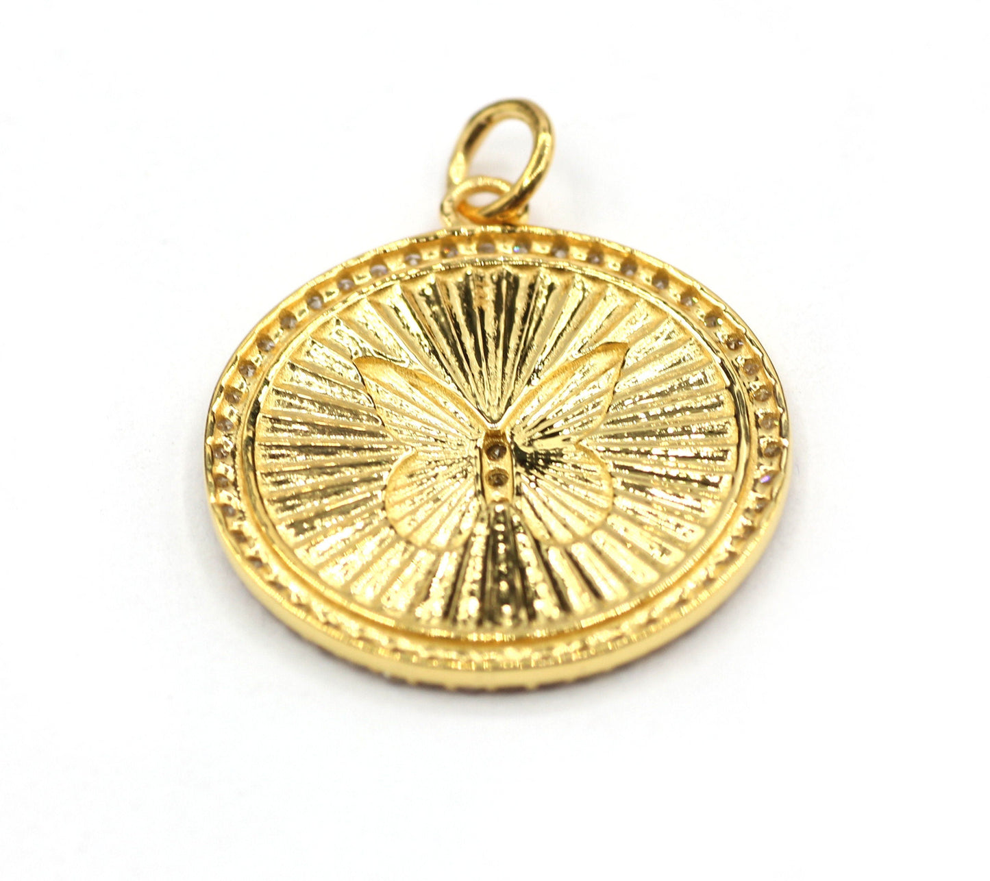 Round Dick On Butterfly Shape 14k Solid Gold Diamond Pendants. Genuine handmade pave diamond Pendant. 14k Solid Gold Diamond Pendants.