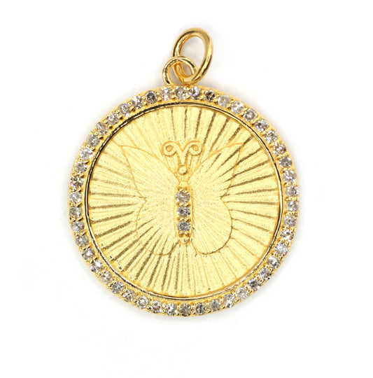 Round Dick On Butterfly Shape 14k Solid Gold Diamond Pendants. Genuine handmade pave diamond Pendant. 14k Solid Gold Diamond Pendants.