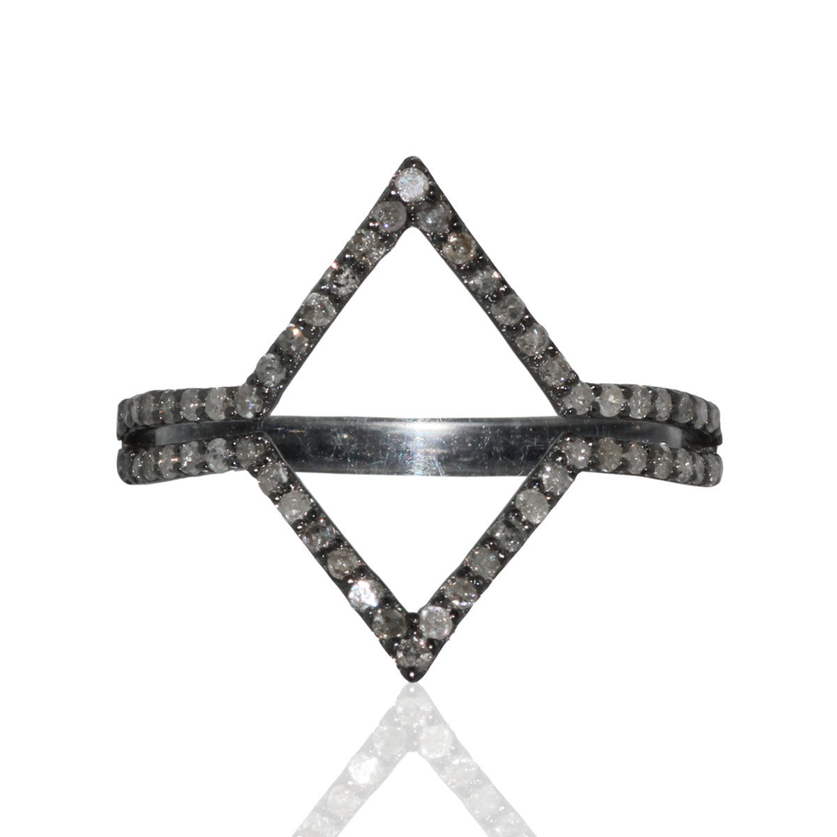 Diamond and Silver  Black Rhodium Finish Ring.