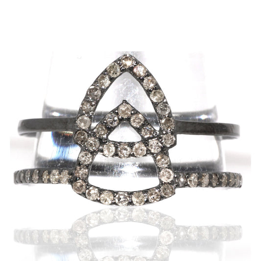 Diamond and Silver  Black Rhodium Finish Ring.