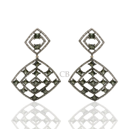 Diamond and Silver Multi Tourmaline Black Rhodium Finish Earrings