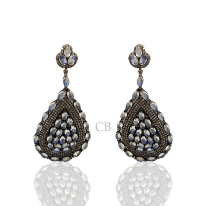 Diamond and Rainbow MoonStone Earring.