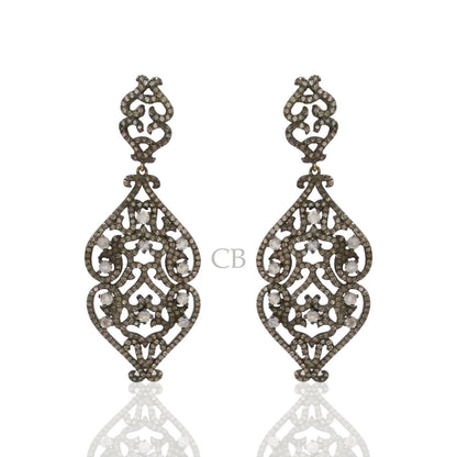 Diamond and White Rainbow Moon Stone Silver Earrings
