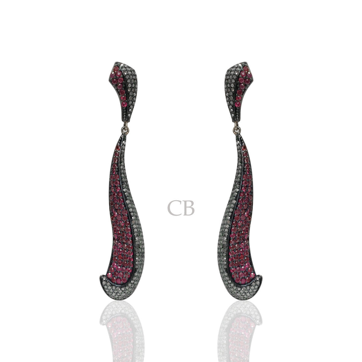 Diamond and Silver Ruby Black Rhodium Finish Earrings