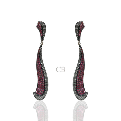 Diamond and Silver Ruby Black Rhodium Finish Earrings