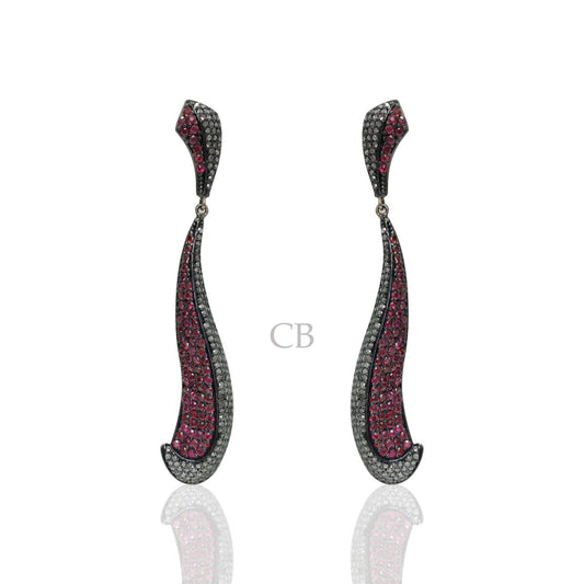 Diamond and Silver Ruby Black Rhodium Finish Earrings